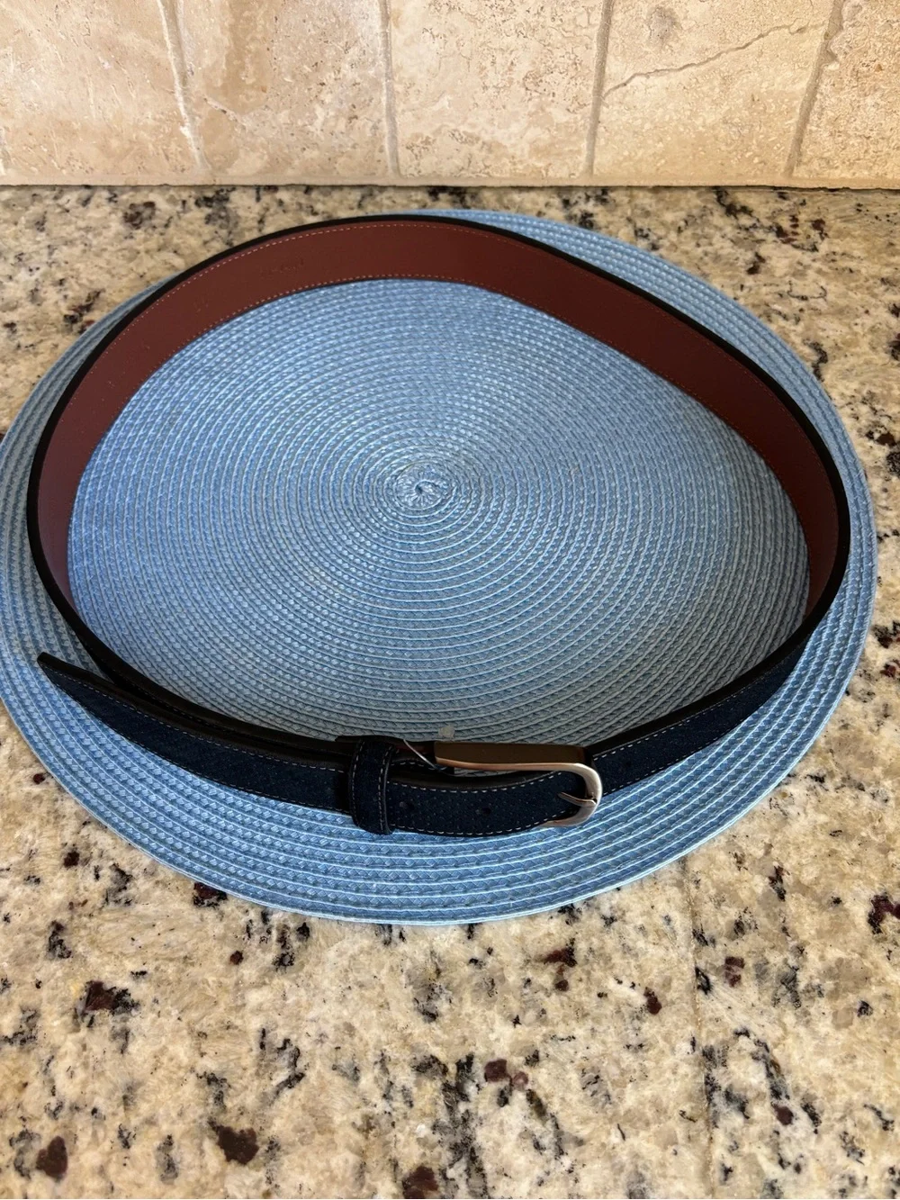 Johnston And Murphy Perfed Navy Blue Leather Suede Belt with Silver Buckle